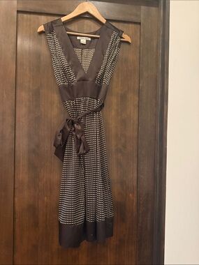 Double Zero Brown Polka Dot V-Neck Midi Dress with Sash